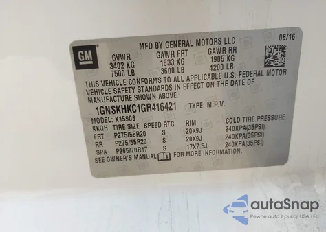 2016 Chevrolet Suburban Lt из США, поврежденный, VIN 1GNSKHKC1GR416421